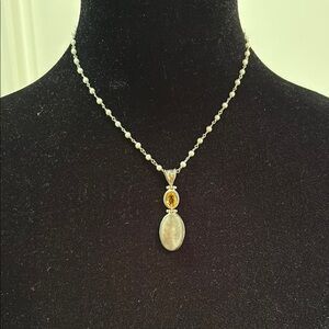 Elegant Silver, Citrine, Druzy Quartz Pendant Necklace